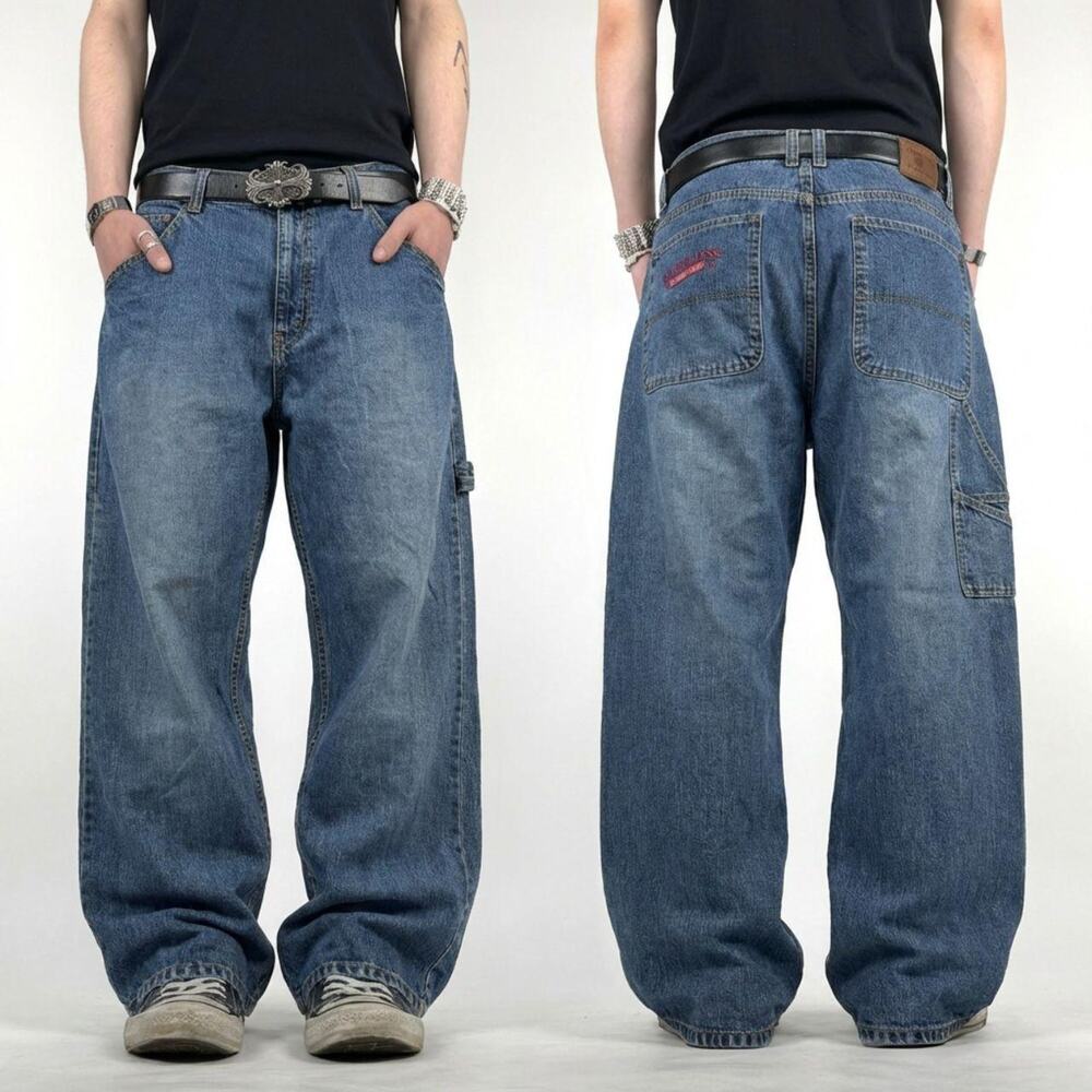 Vintage y2k grunge baggy wide leg skater archive faded polo cyber jeans